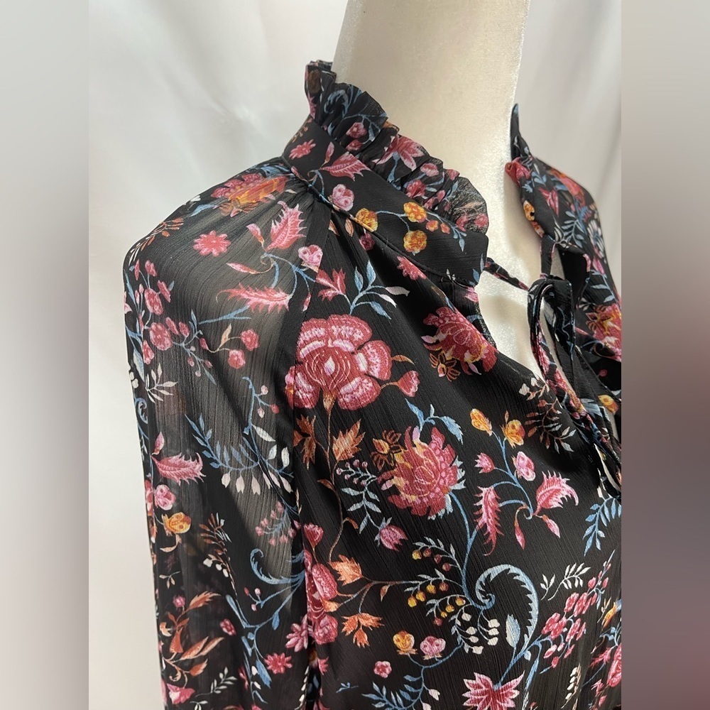Harper 241 black and floral ruffled collar boho dress women’s size 6 - Picture 11 of 15
